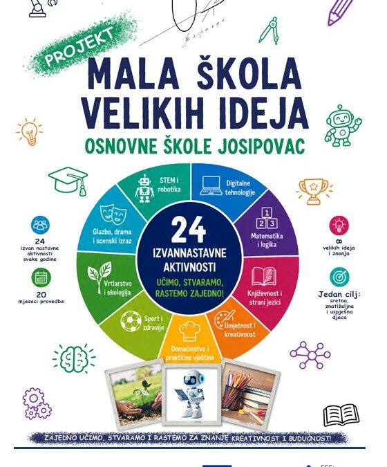 MALA ŠKOLA VELIKIH IDEJA OSNOVNE ŠKOLE JOSIPOVAC – započeli smo s provedbom novog projekta!
